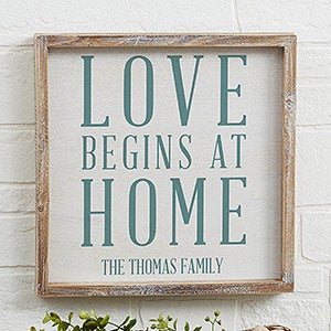 Love Begins At Home 12x12 Custom Barnwood Wall Art