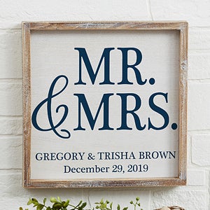 Mr & Mrs Personalized Wedding Wall Art - Barnwood Frame | 12x12