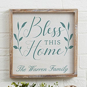 Personalized Bless This Home Wall Art with Barnwood Frame - 12x12