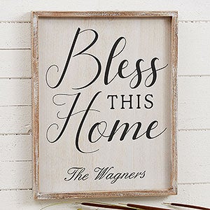 Personalized Bless This Home Barnwood Frame Wall Art - 14x18