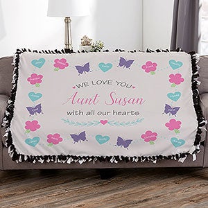 All Our Hearts Personalized 50x60 Tie Blanket