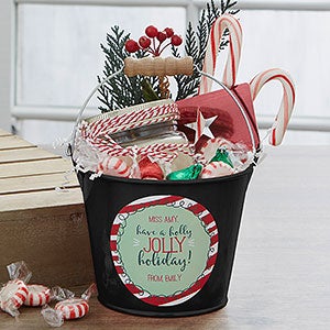 Holly Jolly Personalized Mini Metal Teacher Bucket - Black