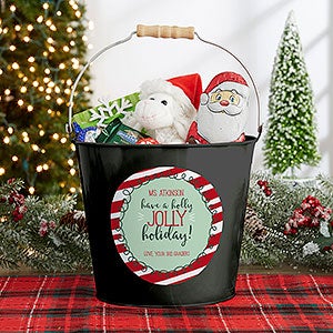 Holly Jolly Personalized Large Metal Teacher Bucket - Black