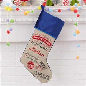 Special Delivery Personalized Blue Christmas Stocking