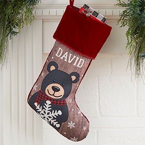 Holiday Bear Family Personalized Red Christmas Stocking