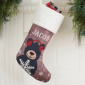 Holiday Bear Family Personalized Ivory Christmas Stocking