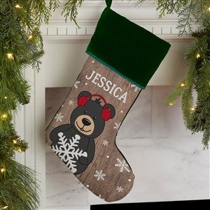 Holiday Bear Family Personalized Green Christmas Stocking