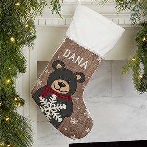 Holiday Bear Family Personalized Ivory Christmas Stocking