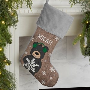 Holiday Bear Family Personalized Grey Christmas Stocking