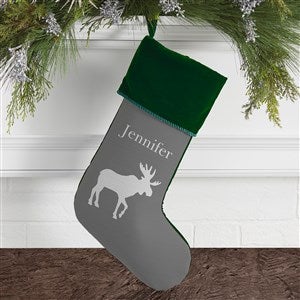 Winter Silhouette Personalized Green Trim Christmas Stockings