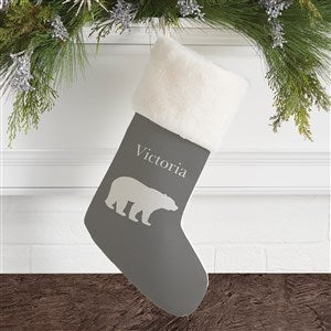 Winter Silhouette Personalized Ivory Faux Fur Christmas Stockings