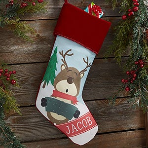 Reindeer Family Personalized Burgundy Christmas Stockings