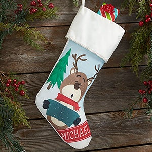 Reindeer Family Personalized Ivory Christmas Stockings