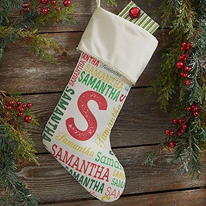 Name & Monogram Ivory Christmas Stocking