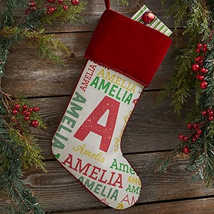 Name & Monogram Burgundy Christmas Stocking