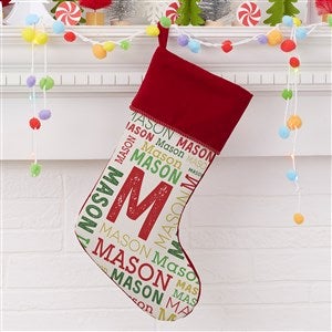 Personalized Name & Monogram Burgundy Christmas Stocking