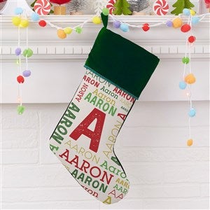 Name & Monogram Green Christmas Stocking