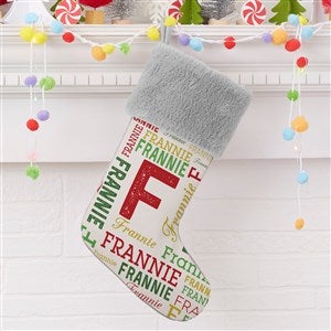 Name & Monogram Personalized Grey Faux Fur Christmas Stocking