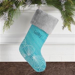 Coastal Home Personalized Grey Faux Fur Christmas Stocking