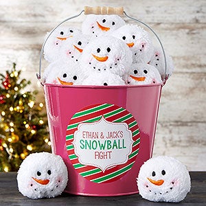 Snowball Fight Personalized Pink Metal Bucket