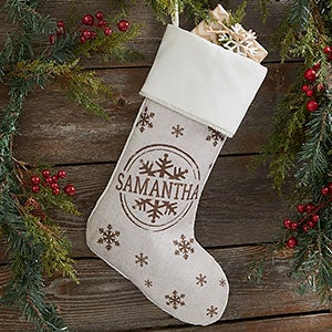 Stamped Snowflake Personalized Ivory Stockings