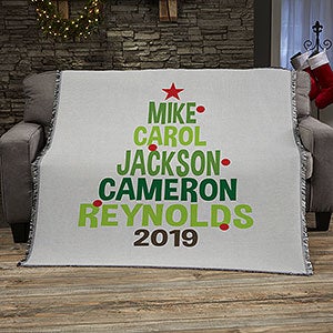 Christmas Family Tree Personalized 50x60 Woven Throw Blanket