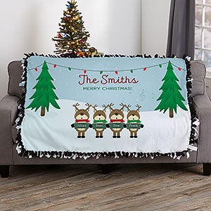 Reindeer Family Personalized Tie Blanket