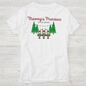 Reindeer Family Personalized Ladies Fitted Shirt - Ladies Large - White