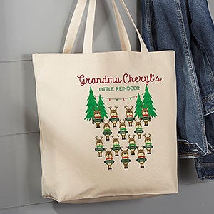 Reindeer Family Personalized Large Canvas Tote Bag