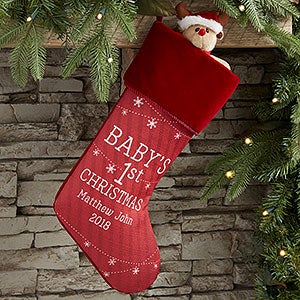 Baby's First Christmas Personalized Burgundy Christmas Stocking