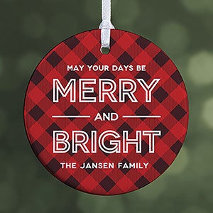 Merry & Bright Personalized Plaid Ornament