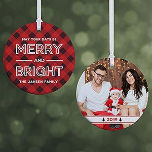 Merry & Bright Personalized Plaid Photo Ornament