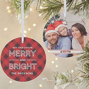 Buffalo Plaid Merry & Bright Personalized Photo Ornament