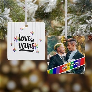 Love Wins Personalized Pride Square Photo Ornament- 2.75 Metal - 2 Sided