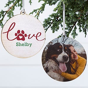 Love Has 4 Paws Personalized Dog Photo Wood Ornament