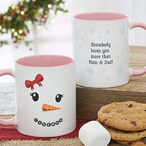 Snowman Character Personalized Christmas Mug - 11oz Pink