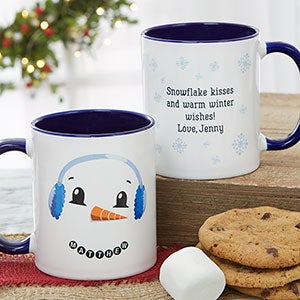 Snowman Character Personalized Christmas Mug - 11oz Blue