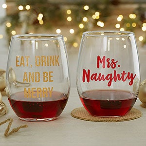 Personalized Christmas Stemless Wine Glass - 21oz