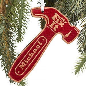 Mr. Fix-It Personalized Red Wood Hammer Ornament