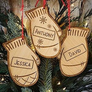 Family Winter Mitten Engraved Natural Wood Ornament