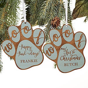 Happy Howl-idays Personalized Dog Blue Wood Ornament