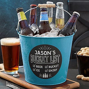 Bucket List Personalized Teal Metal Beer Bucket