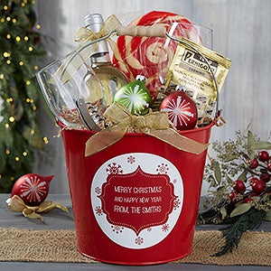 Christmas Snowflakes Personalized Red Metal Gift Bucket