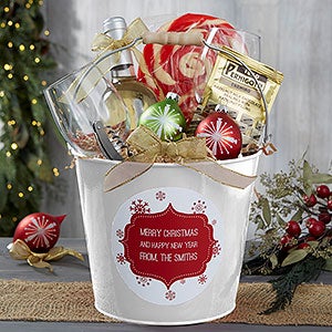 Christmas Snowflakes Personalized White Metal Gift Bucket