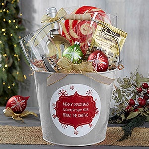 Christmas Snowflakes Personalized Silver Metal Gift Bucket