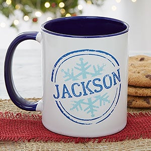 Snowflake Greetings 11oz Blue Personalized Mug