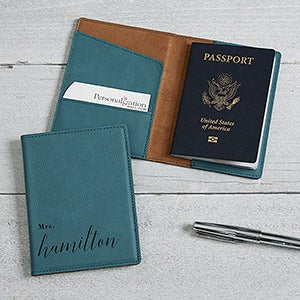 Wedded Bliss Personalized Teal Passport Holder