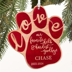 Hardest Goodbye Pet Memorial Personalized Red Wood Ornament