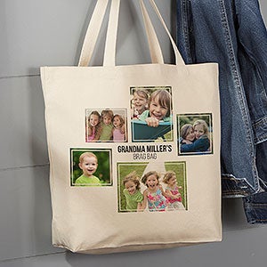 Personalized 5 Photo Collage Canvas Tote Bag - Large