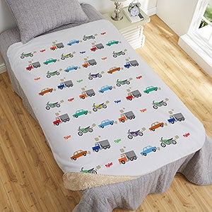 Cars & Trucks Personalized 50x60 Sherpa Blanket for Boys